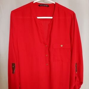 (#309) Women's Zac & Rachel XL Bright Red V-Neck Blouse